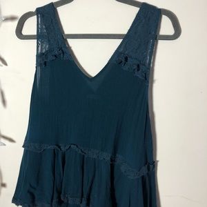 Free people teal blouse. Ruched satiny material